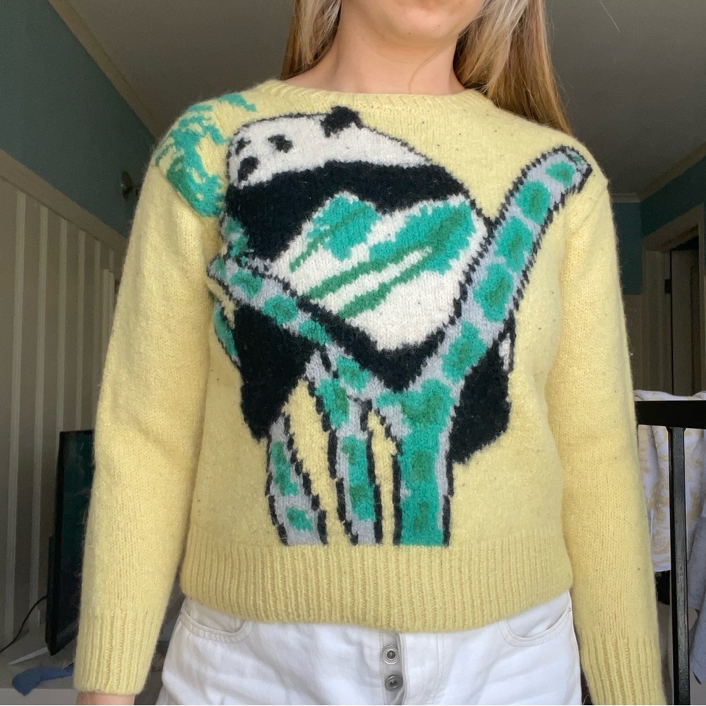 Lands' End Yellow Sweater with Panda Design